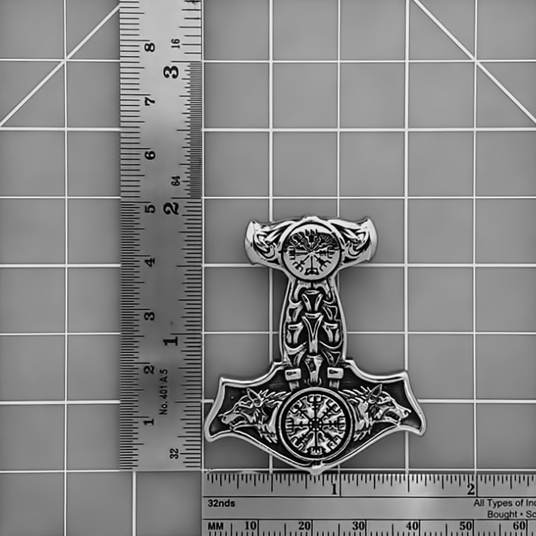 Viking Mjolnir Thor's Hammer Vegvisir Wolf Stainless Steel Pendant Necklace
