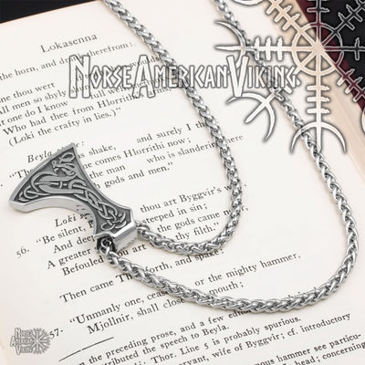 Viking Axe Norse Dragon Stainless Steel Pendant Necklace