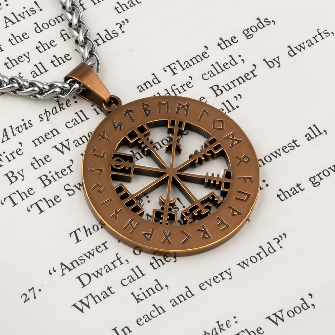 Compass Vegvisir Rune Pendant Necklace Stainless Steel Viking