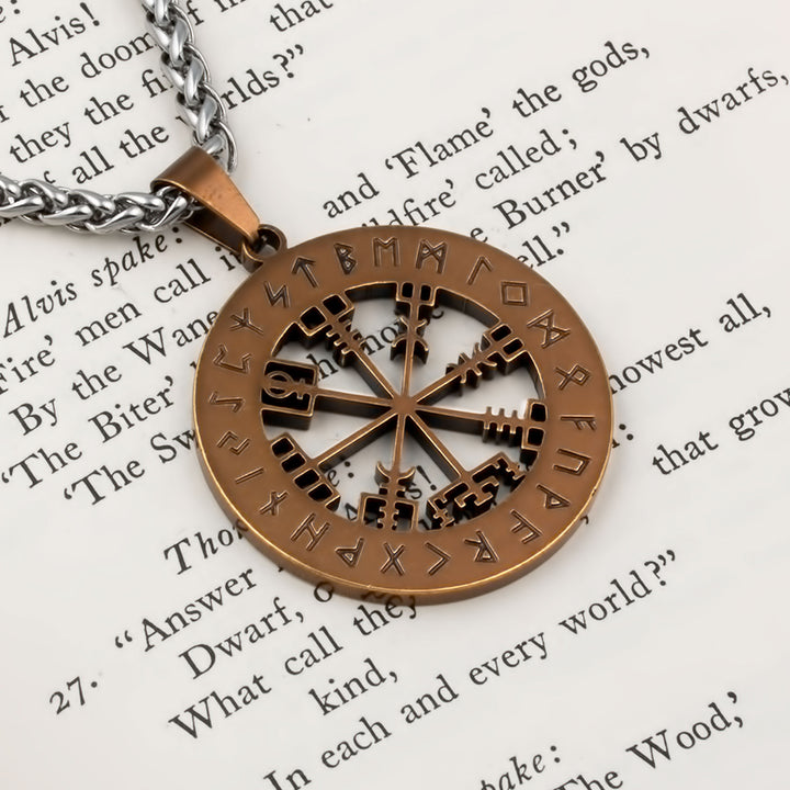 Compass Vegvisir Rune Pendant Necklace Stainless Steel Viking