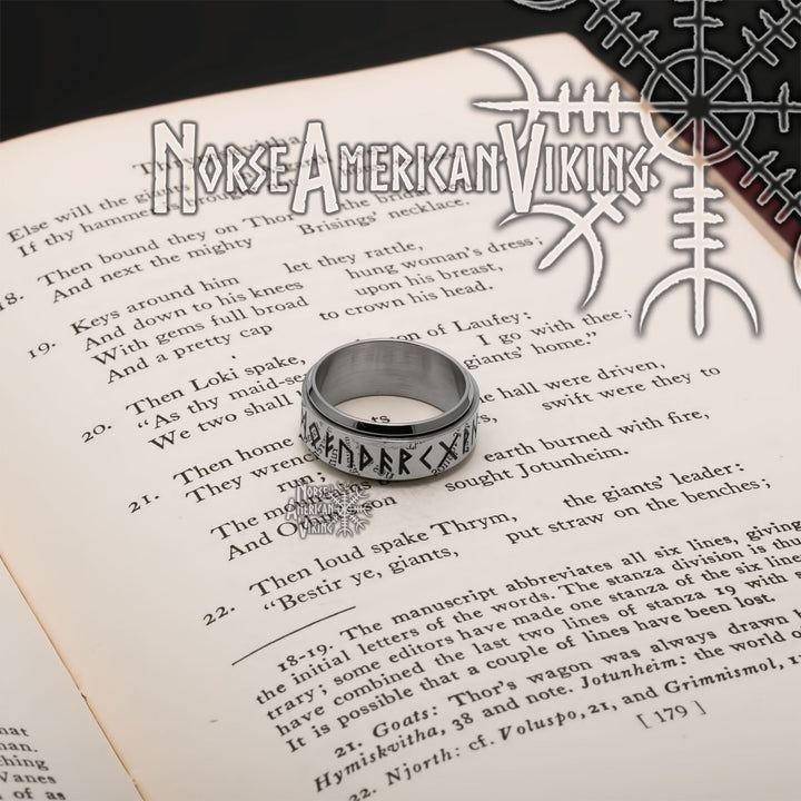 Viking Elder Futhark Rune Ring 9mm Band Spinner 316L Stainless Steel