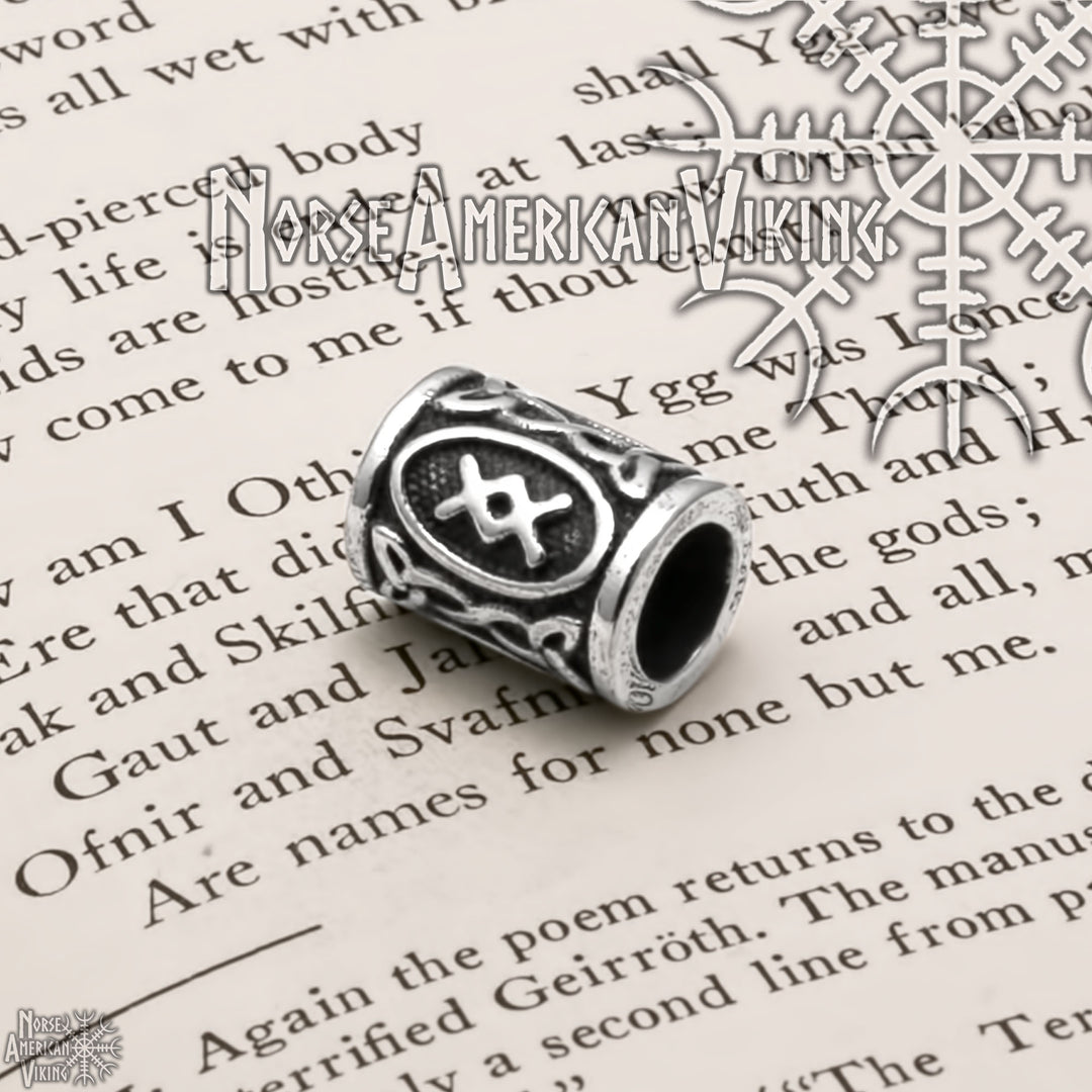 Viking Elder Futhark Ingwaz Rune Beard Hair Jewelry Bead 316L Stainless Steel