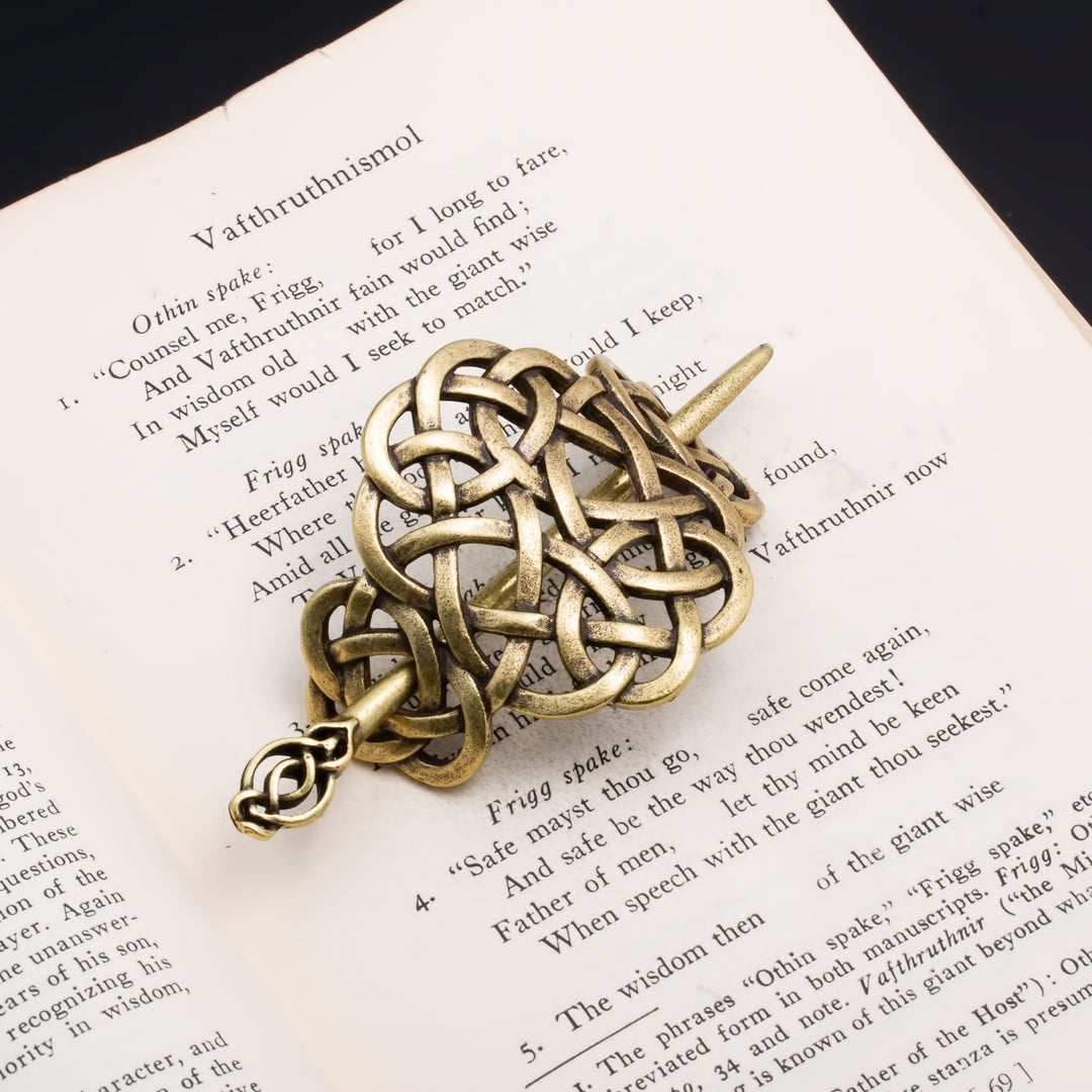 Viking Norse Celtic Round Dara Knot Hair Pin Gold