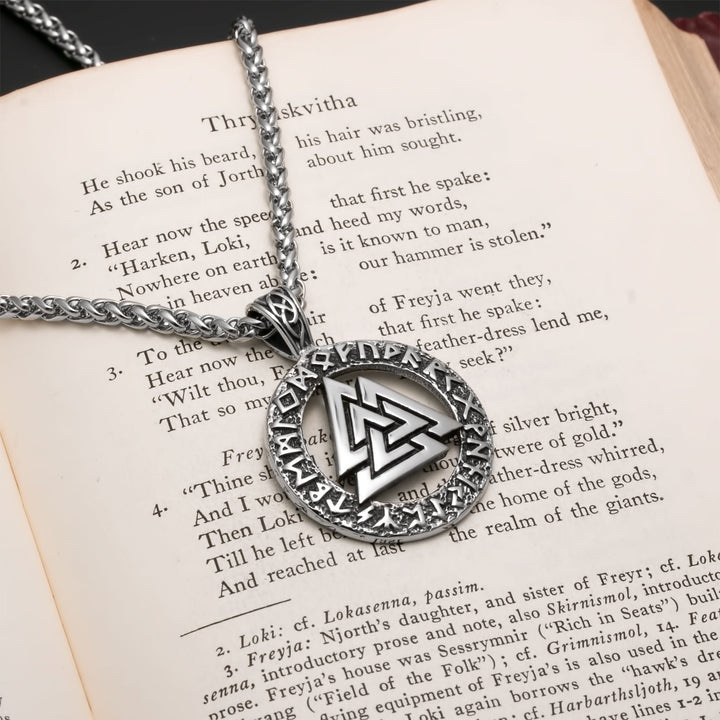 Viking Norse Valknut Knot Stainless Steel Pendant Necklace