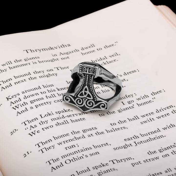 Mjolnir Trinity Knot Open Viking Ring 316L Stainless Steel - view 4