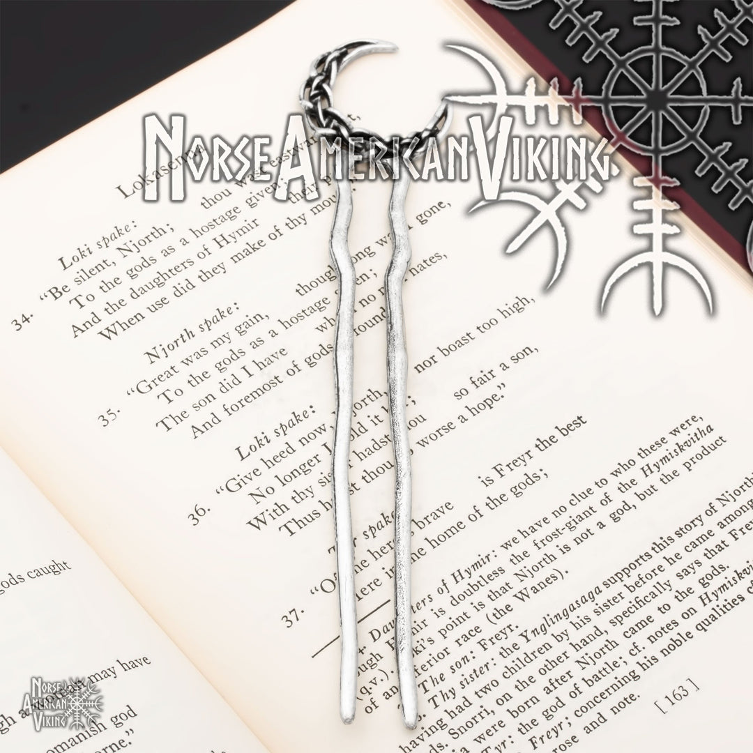 Plaited Crescent Moon Double Hair Stick Silver Tone Zinc Alloy - view 4