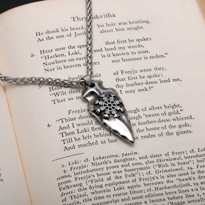 Viking Arrow Head Helm of Awe Pendant Necklace 316L Stainless Steel