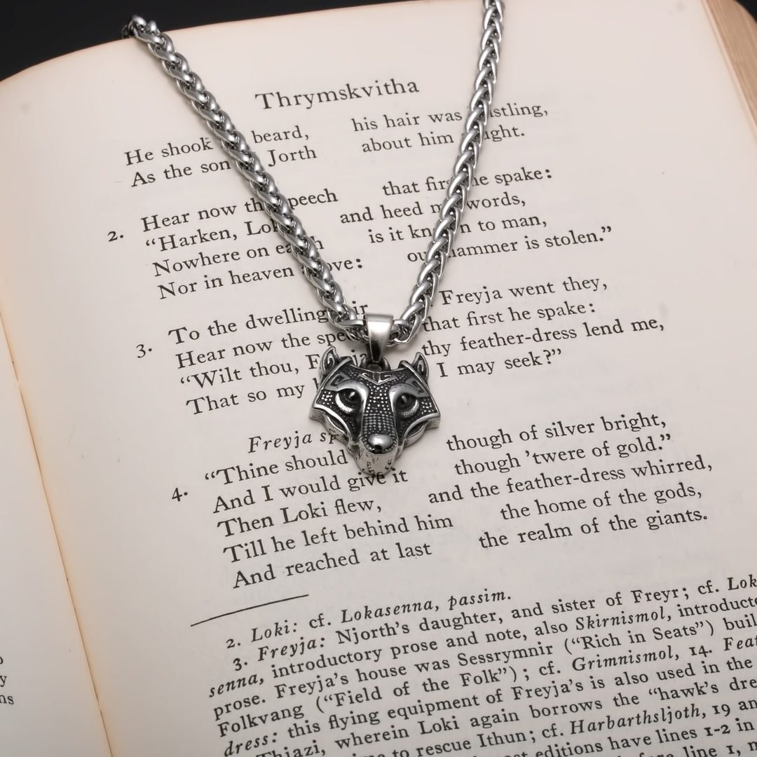 Viking Fenrir Wolf Head Stainless Steel Pendant Necklace
