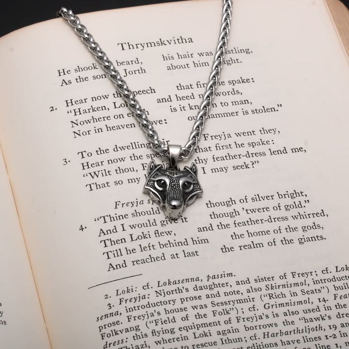 Viking Fenrir Wolf Head Stainless Steel Pendant Necklace