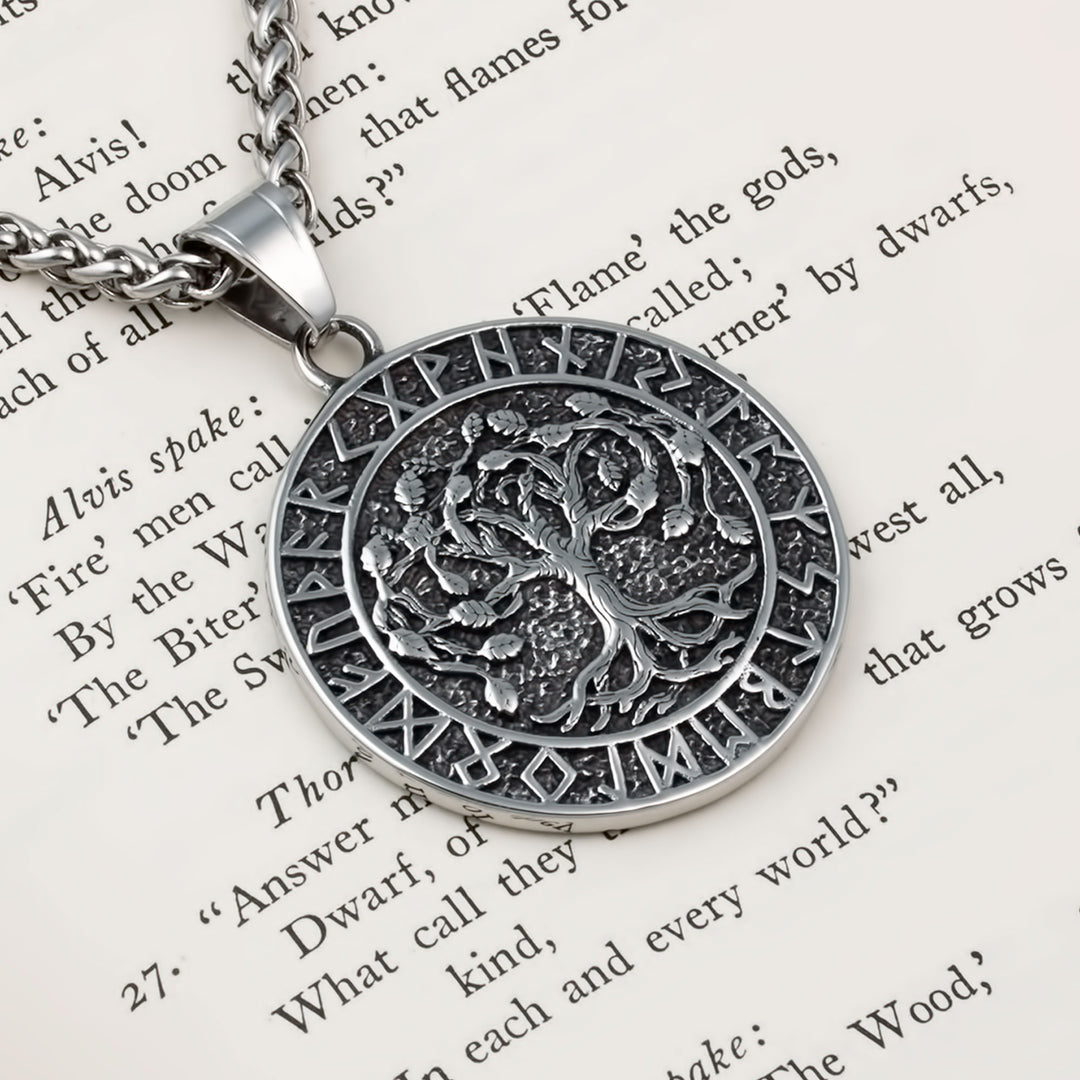Yggdrasil World Tree Rune Pendant Necklace Stainless Steel Viking