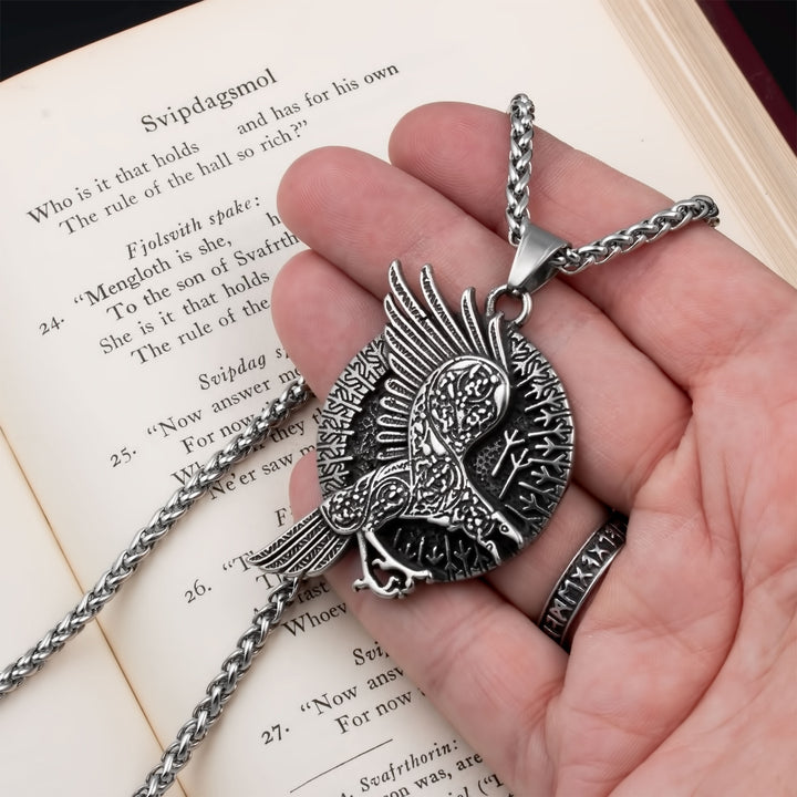 Ravens Algiz Rune Pendant Necklace Stainless Steel Viking