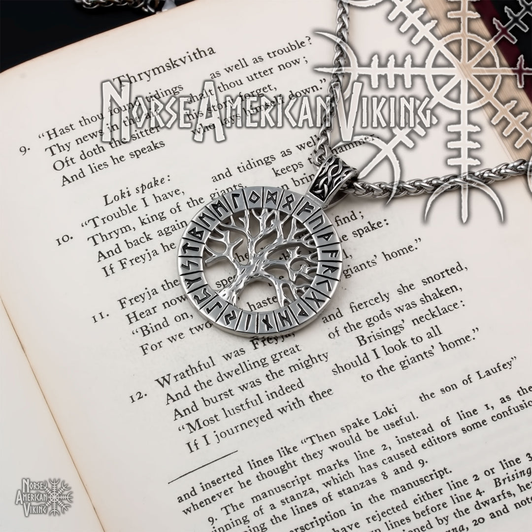 Viking Yggdrasil World Tree Rune Stainless Steel Pendant Necklace ...