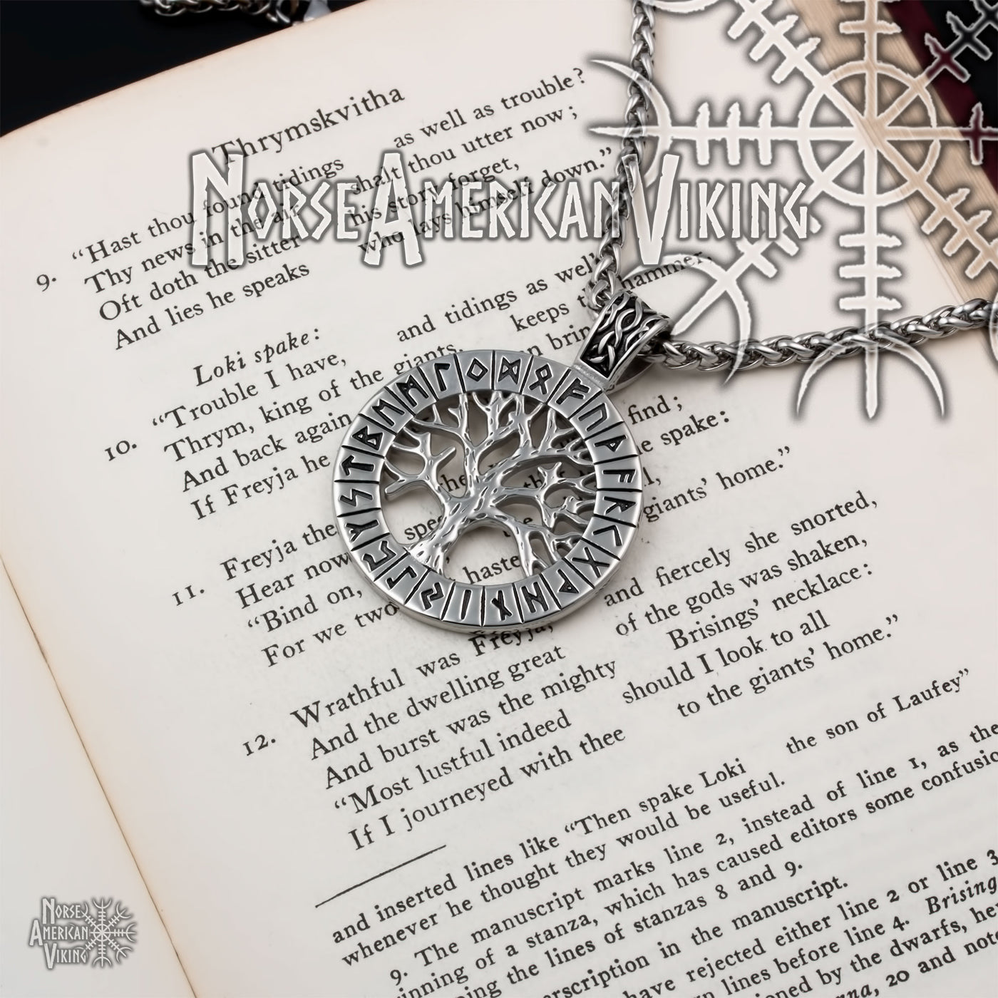 Viking Yggdrasil World Tree Rune Stainless Steel Pendant Necklace