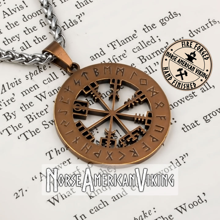 Viking Compass Vegvisir Rune Stainless Steel Pendant Necklace