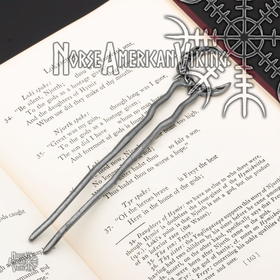 Plaited Crescent Moon Double Hair Stick Pewter Tone Zinc Alloy - view 5
