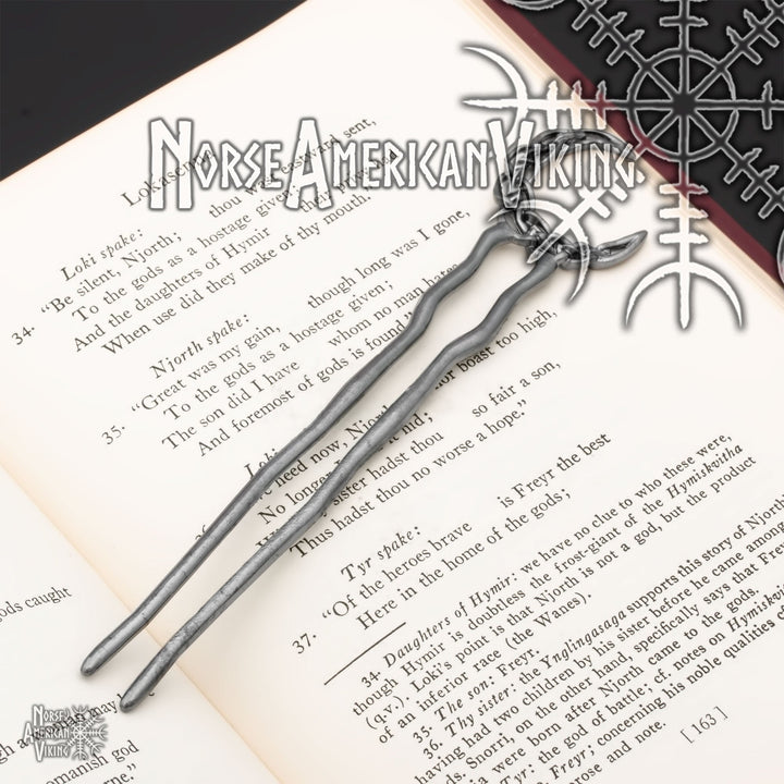 Plaited Crescent Moon Double Hair Stick Pewter Tone Zinc Alloy - view 5