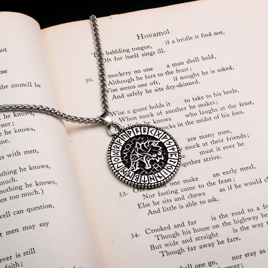 Viking Fenrir Wolf Rune Stainless Steel Pendant Necklace