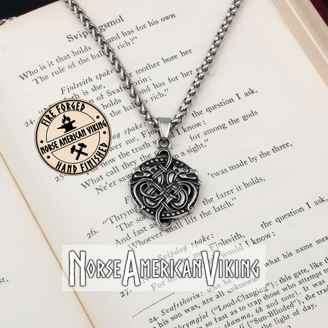 Viking Norse Dragon Fafnir Rune Stainless Steel Pendant Necklace