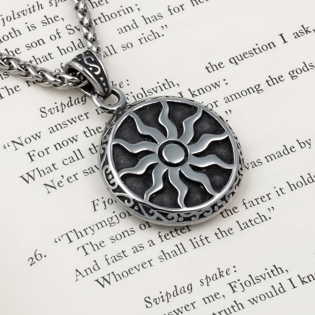 Sun Medallion Pendant Necklace Stainless Steel Viking