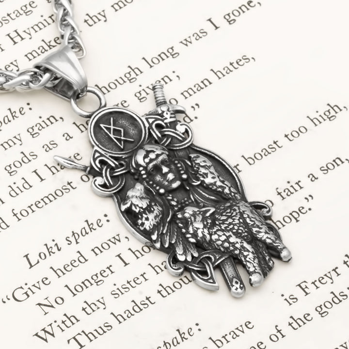 Trinity Freya Cat Bind Rune Pendant Necklace Stainless Steel Viking