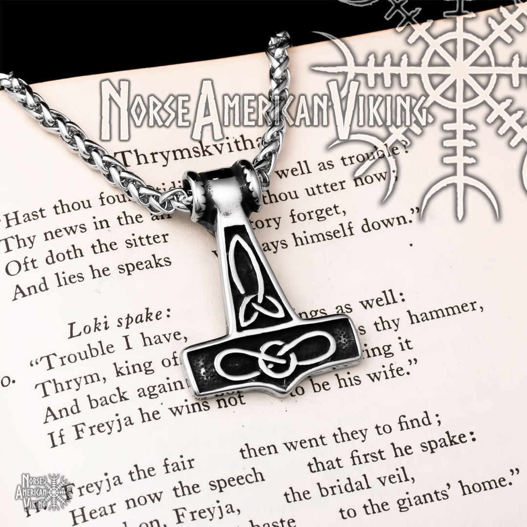 Viking Mjolnir Thor's Hammer Goat Head Stainless Steel Pendant Necklace