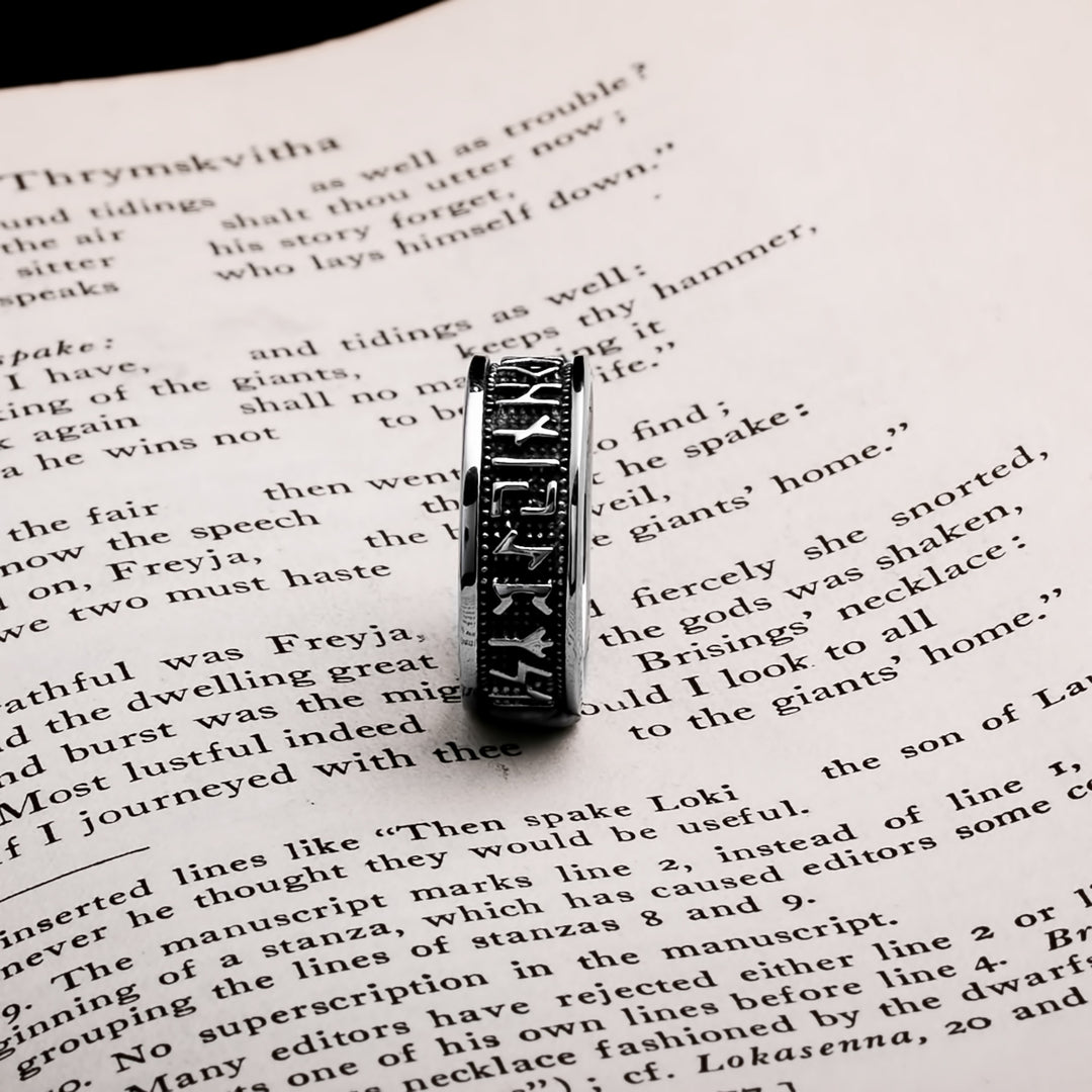 Viking Elder Futhark Rune Ring 8mm Band 316L Stainless Steel