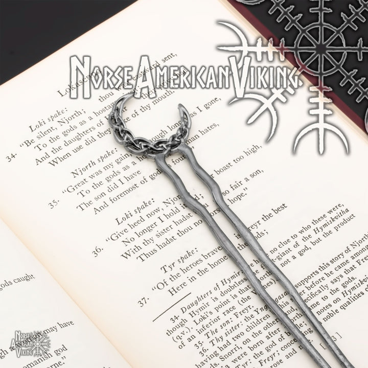 Plaited Crescent Moon Double Hair Stick Pewter Tone Zinc Alloy - view 2