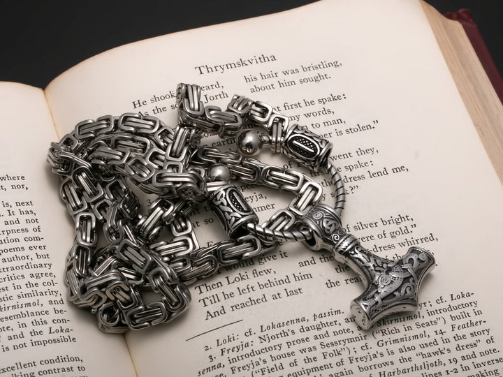Viking Mjolnir Thor's Hammer King Rune Byzantine Necklace 316L Stainless Steel