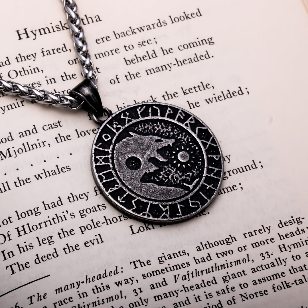 Fenrir Wolf Rune Ancient Yin Viking Pendant Necklace 316L Stainless Steel - view 2