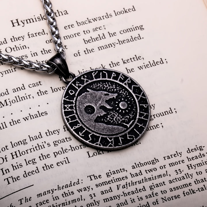 Fenrir Wolf Rune Ancient Yin Viking Pendant Necklace 316L Stainless Steel - view 2