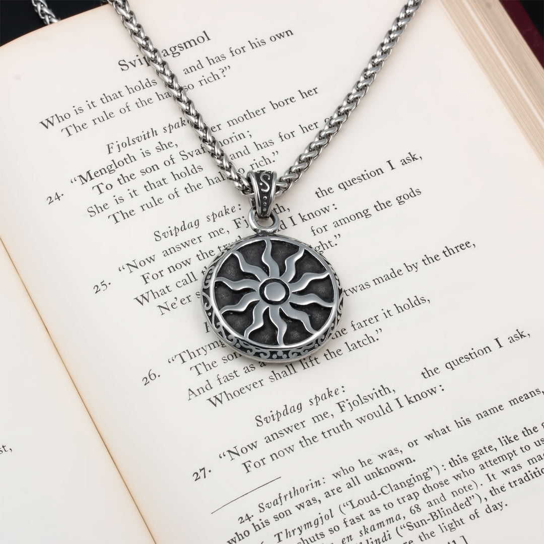 Sun Medallion Pendant Necklace Stainless Steel Viking