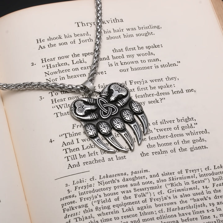 Viking Bear Paw Trinity Knot Berserker Stainless Steel Pendant Necklace