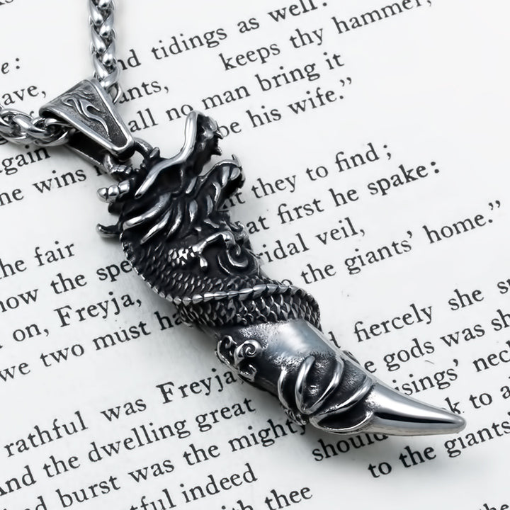 Jormungandr Midgard Serpent Fang Claw Pendant Necklace Stainless Steel Viking