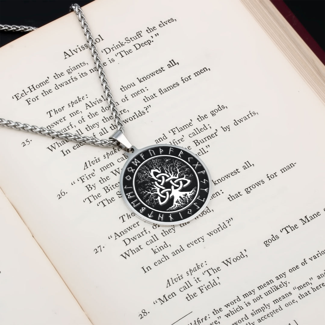 Yggdrasil World Tree Trinity Knot Rune Pendant Necklace Stainless Steel Viking