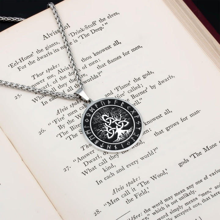Yggdrasil World Tree Trinity Knot Rune Pendant Necklace Stainless Steel Viking