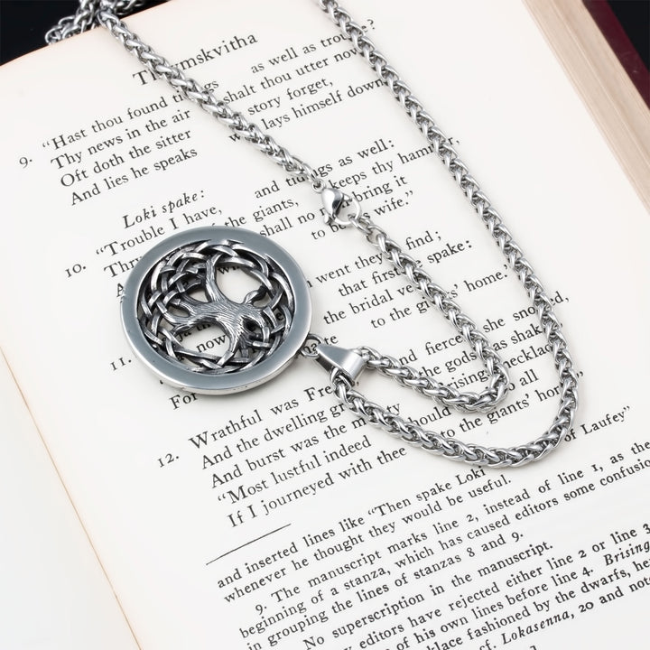 Yggdrasil World Ash Tree Pendant Necklace Stainless Steel Viking