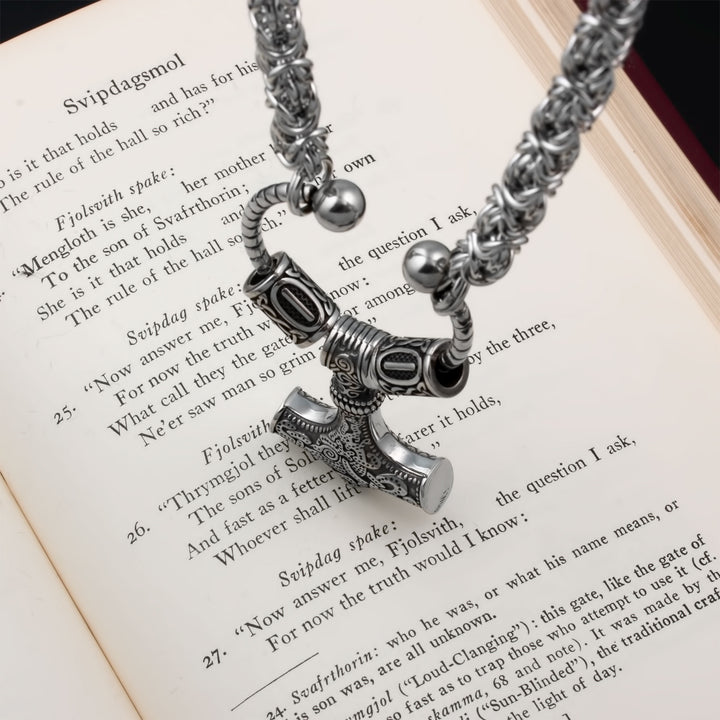 Mjolnir Thor's Hammer King Rune Byzantine Necklace 316L Stainless Steel Viking