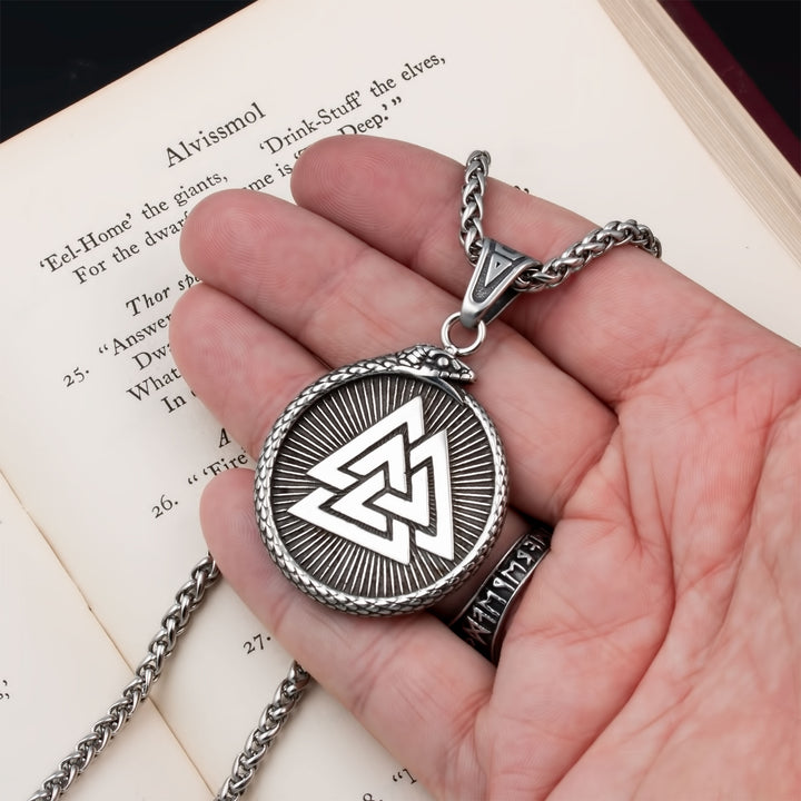 Valknut Vegvisir Pendant Necklace Stainless Steel Viking