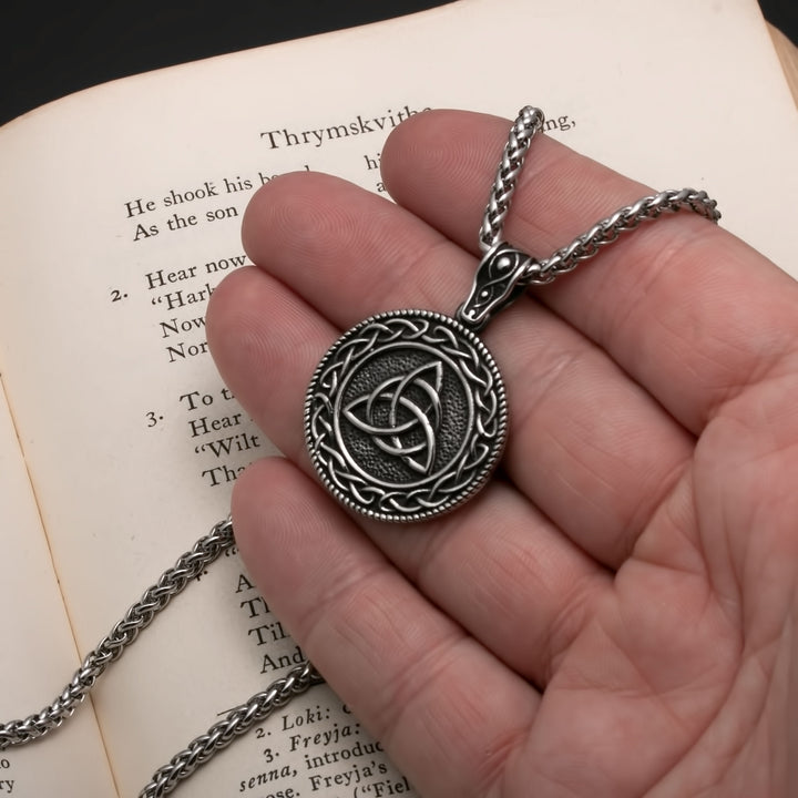 Viking Celtic Trinity Knot Medallion Stainless Steel Pendant Necklace