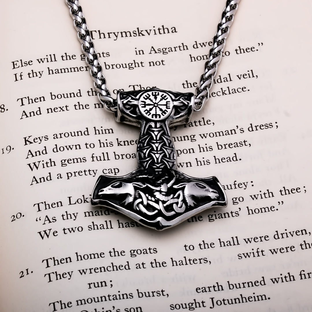 Mjolnir Vegvisir Goat Head Viking Pendant Necklace 316L Stainless Steel - view 3