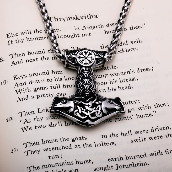 Mjolnir Vegvisir Goat Head Viking Pendant Necklace 316L Stainless Steel - view 3