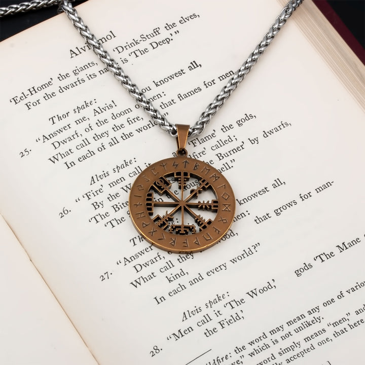 Compass Vegvisir Rune Pendant Necklace Stainless Steel Viking