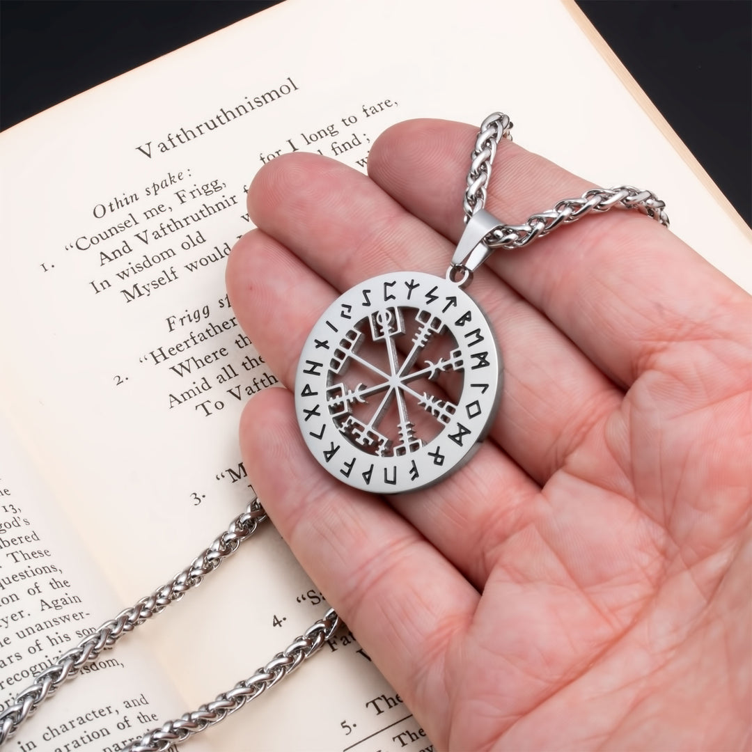 Compass Vegvisir Rune Pendant Necklace Stainless Steel Viking