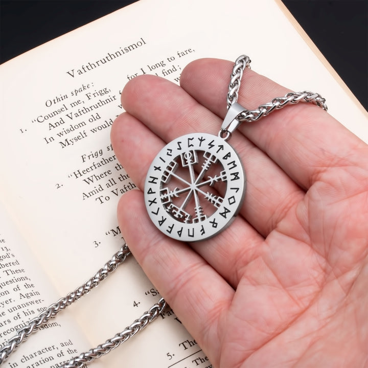 Compass Vegvisir Rune Pendant Necklace Stainless Steel Viking