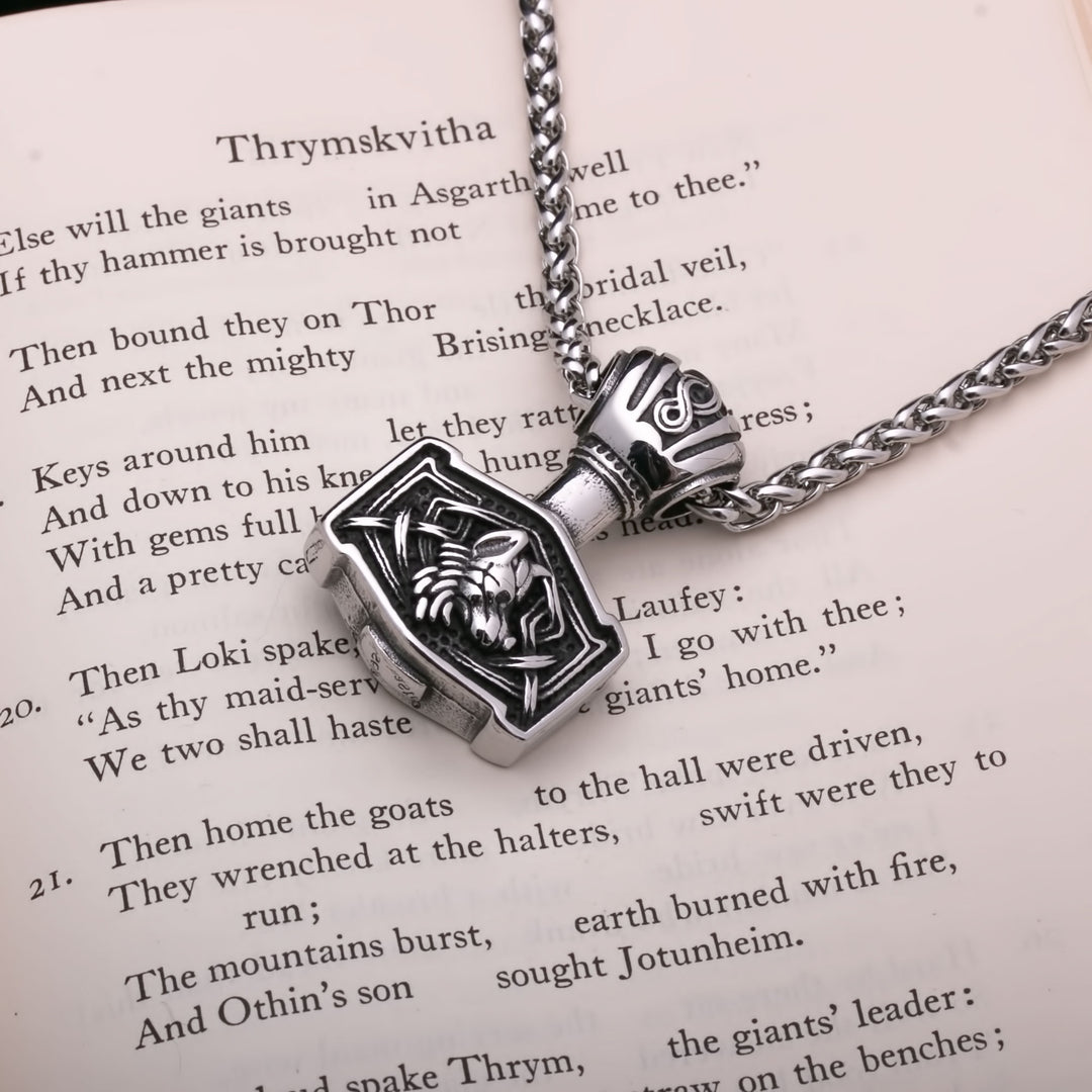 Mjolnir Fenrir Wolf Head Viking Pendant Necklace 316L Stainless Steel - view 4