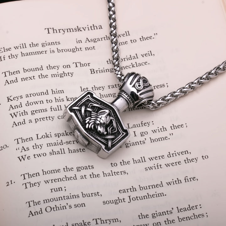 Mjolnir Fenrir Wolf Head Viking Pendant Necklace 316L Stainless Steel - view 4