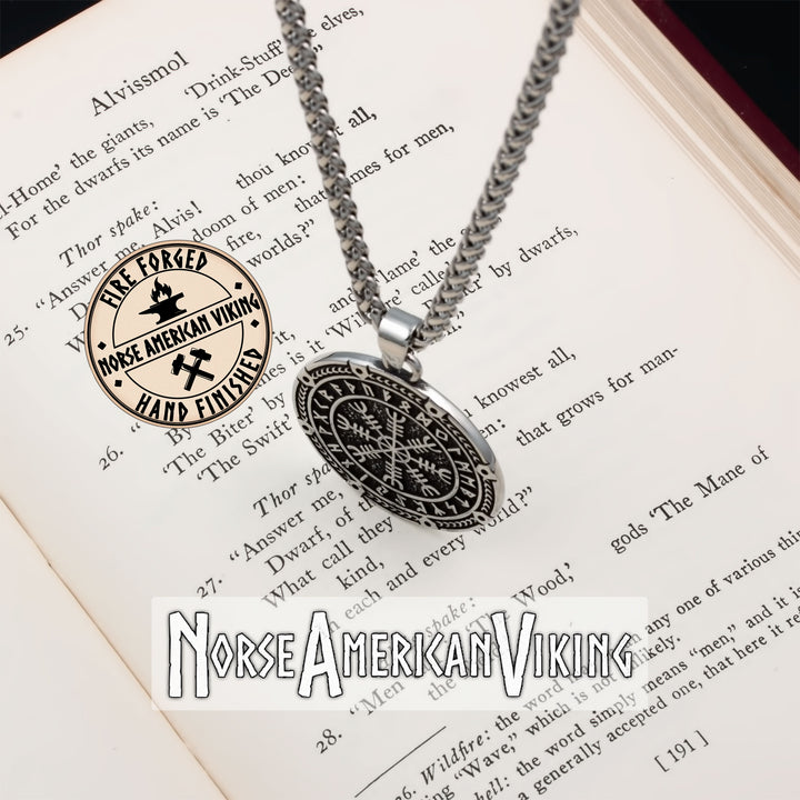 Viking Helm of Awe Elder Futhark Rune 316L Stainless Steel Pendant Necklace