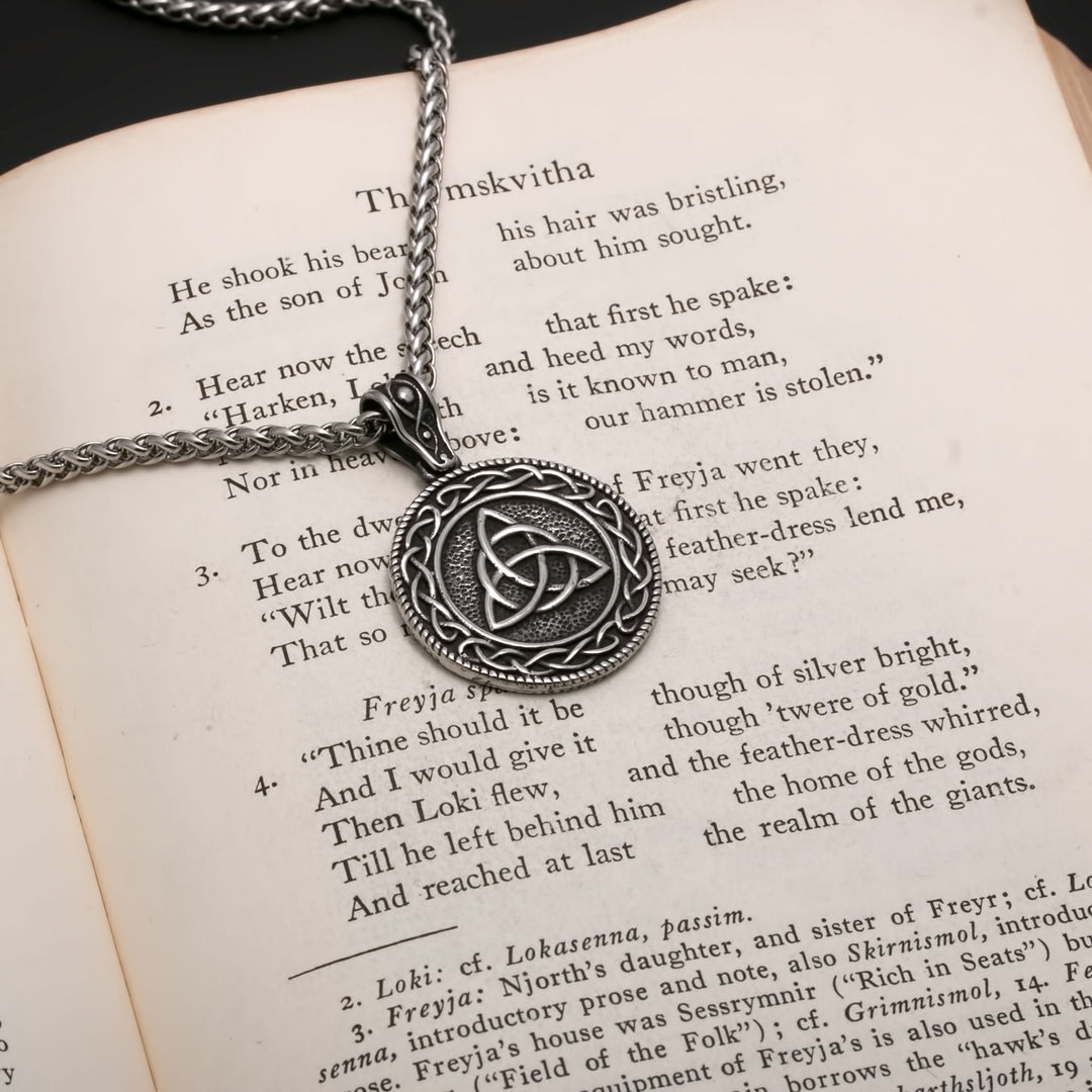 Viking Celtic Trinity Knot Medallion Stainless Steel Pendant Necklace
