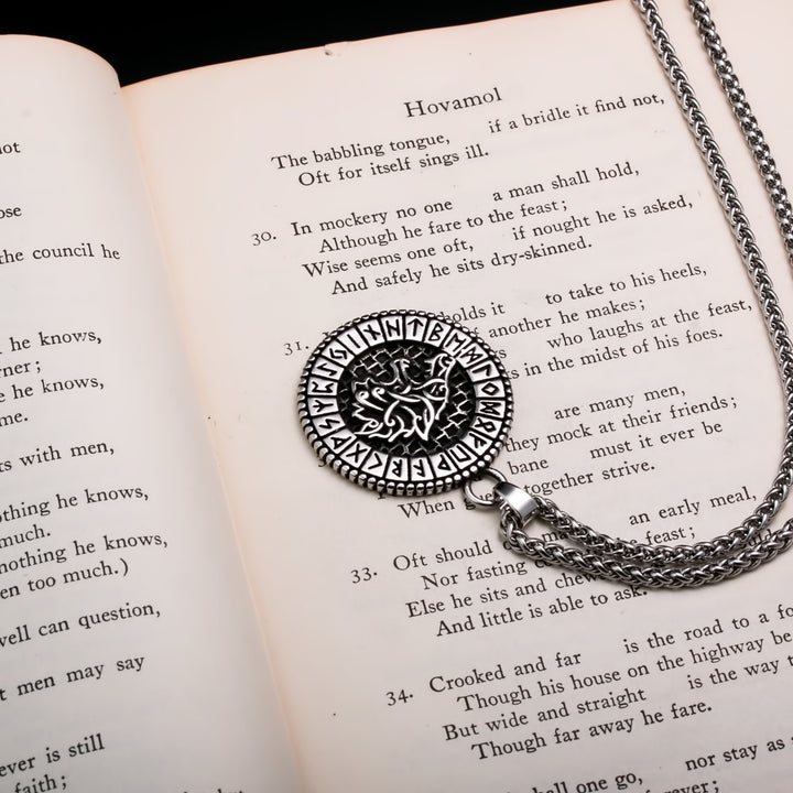 Viking Fenrir Wolf Rune Stainless Steel Pendant Necklace