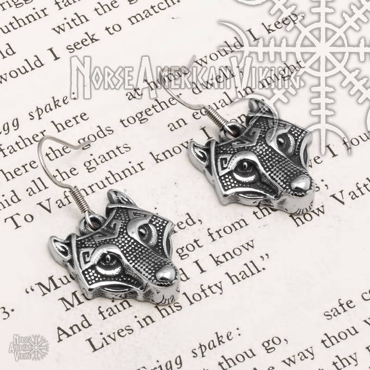 Fenrir Wolf Viking Dangle Earrings 316L Stainless Steel